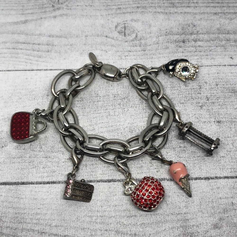 Chico's chunky chain clip on/off 6 fun dangle charms bracelet-read first.